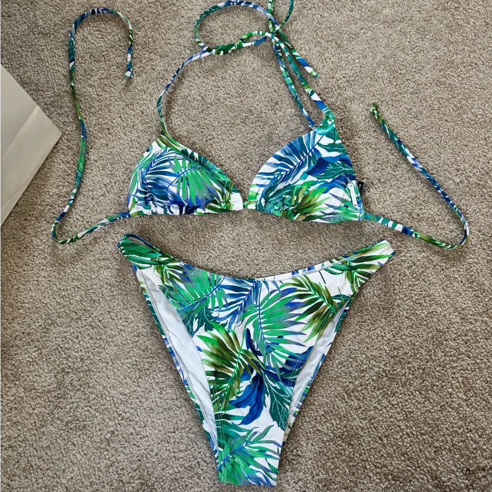 Kendall & Kylie Green and Blue Leaf Print Bikini